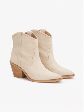 Dolce Vita Cream Western Ankle Boots 9.5 Cowboy Booties Beige Leather